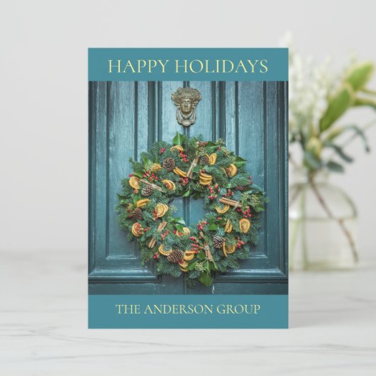 Vakantiedruk aan deur met  deurknop feestdagenkaart (Staand voorkant)