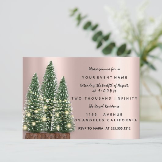 Vakantiedrukfeest kerstboomfeest Roos diner Kaart (Staand voorkant)