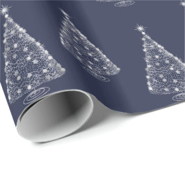 Vakantiedrukpapier Silver Tree Navy Cadeaupapier
