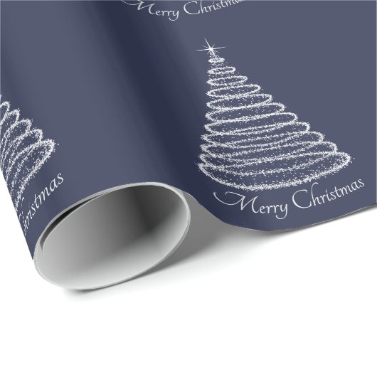 Vakantiedrukpapier Silver Tree Navy Cadeaupapier (Rol Hoek)