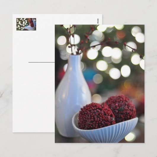 Vakantieduur in wit en rood, vaas, briefkaart (Voorkant / Achterkant)