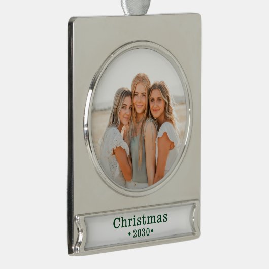 Vakantiefamilie Foto Verzilverd Banner Ornament (Rechts)