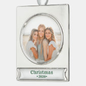 Vakantiefamilie Foto Verzilverd Banner Ornament (Links)