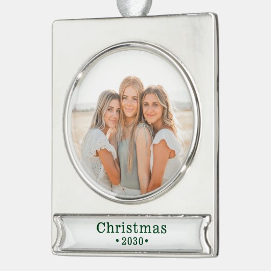 Vakantiefamilie Foto Verzilverd Banner Ornament (Links)