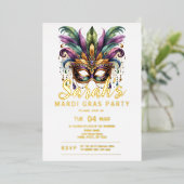 Vakantiefeest Mardi Gras Folie Uitnodiging (Staand Voorkant)