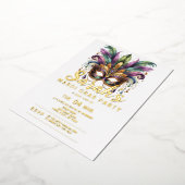 Vakantiefeest Mardi Gras Folie Uitnodiging (Gedraaid)