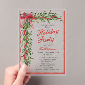 Vakantiefeest Mistletoe Bow Modern Kerstfeest Acryl Uitnodigingen (Insitu (Draagbaar))