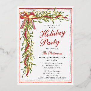 Vakantiefeest Mistletoe Bow Modern Kerstfeest Folie Uitnodiging