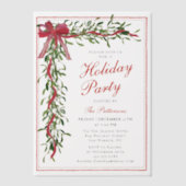 Vakantiefeest Mistletoe Bow Modern Kerstfeest Vellum Uitnodigingen (Voorkant)