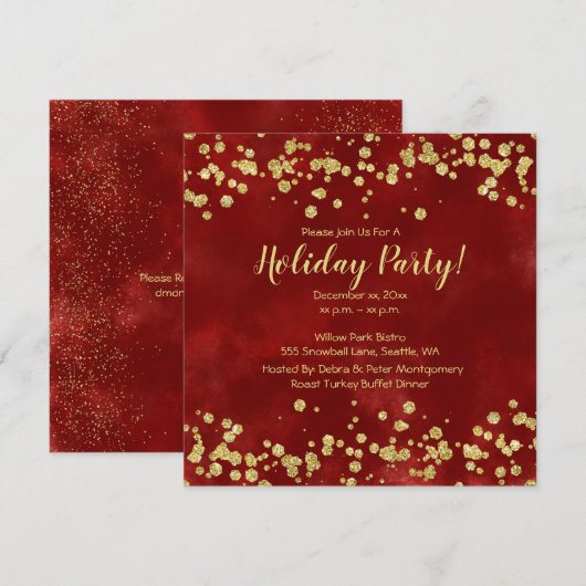 Vakantiefeest, rood, wit, goud, kaart (Voorkant / Achterkant)