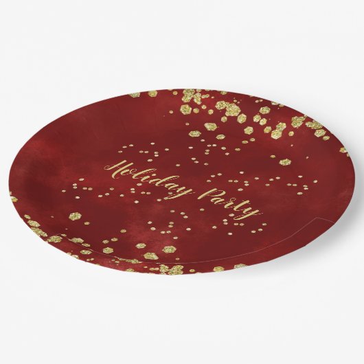 Vakantiefeest, rood, wit, goud, papieren bordje (Gekanteld)