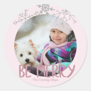 Vakantieforum Foto: Merry Kerstroze Snowflakes Ronde Sticker