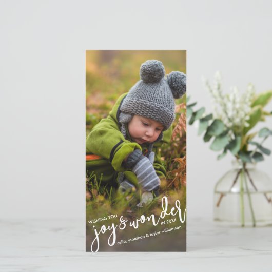 Vakantiefoto Kerst Vreugde & Wonder Hand-Lettered Feestdagenkaart