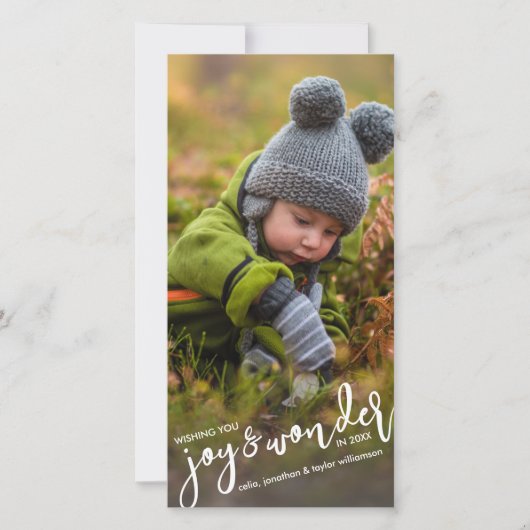 Vakantiefoto Kerst Vreugde & Wonder Hand-Lettered Feestdagenkaart (Voorkant)