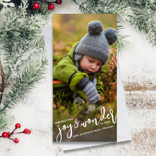 Vakantiefoto Kerst Vreugde & Wonder Hand-Lettered Feestdagenkaart