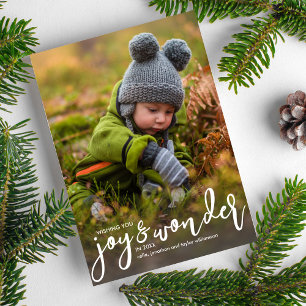 Vakantiefoto Kerst Vreugde & Wonder Hand-Lettered Feestdagenkaart