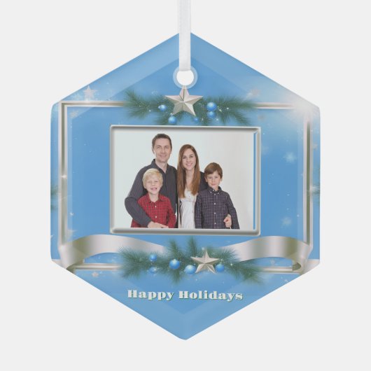 Vakantiefoto Ornament op Blauw met Zilver Lijst (Voorkant)