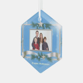 Vakantiefoto Ornament op Blauw met Zilver Lijst (Voorkant links)