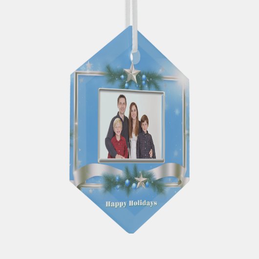 Vakantiefoto Ornament op Blauw met Zilver Lijst (Voorkant Rechts)