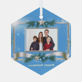 Vakantiefoto Ornament op Blauw met Zilver Lijst (Achterkant)