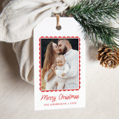 Vakantiefoto van het moderne rode geschulpte Lijst Cadeaulabel