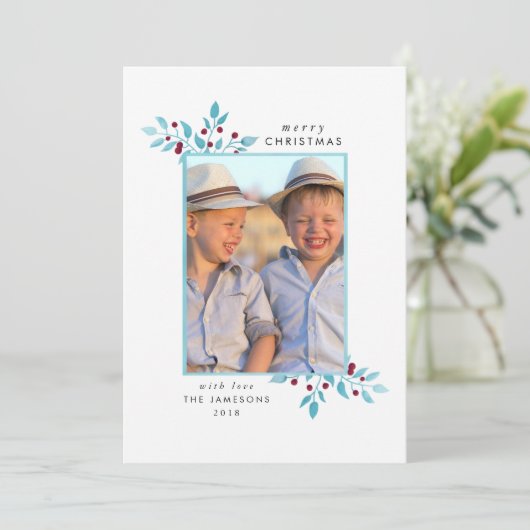 Vakantiefotokaart *Helderblauw kerstfeest* Kaart (Staand voorkant)