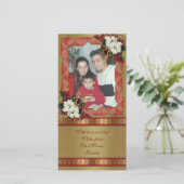 Vakantiefotokaart klassiek rood en goud feestdagenkaart (Staand voorkant)