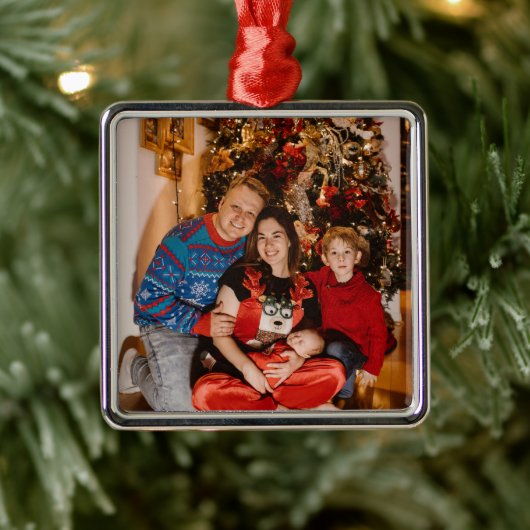 Vakantiefoto's, Premium Square Christmas Metalen Ornament (Boom)