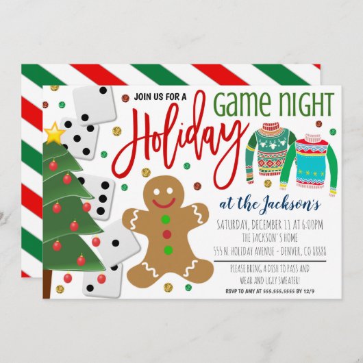 Vakantiegame Night Party nodigt u uit Kaart (Voorkant / Achterkant)