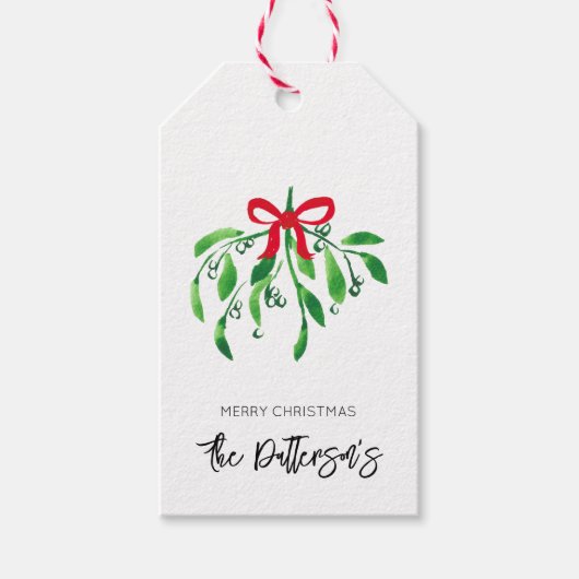 Vakantiegang Mistletoe Familie Festive Red Green Cadeaulabel (Voorkant)