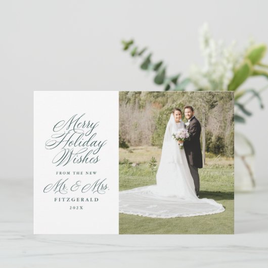 Vakantiegang van de nieuwe Pas getrouwd en de nieu Feestdagenkaart (Staand voorkant)