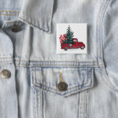 Vakantiegeld Classic Red Pickup Truck Vierkante Button 5,1 Cm (In situ)
