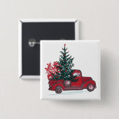Vakantiegeld Classic Red Pickup Truck Vierkante Button 5,1 Cm (Voorkant /achterkant)
