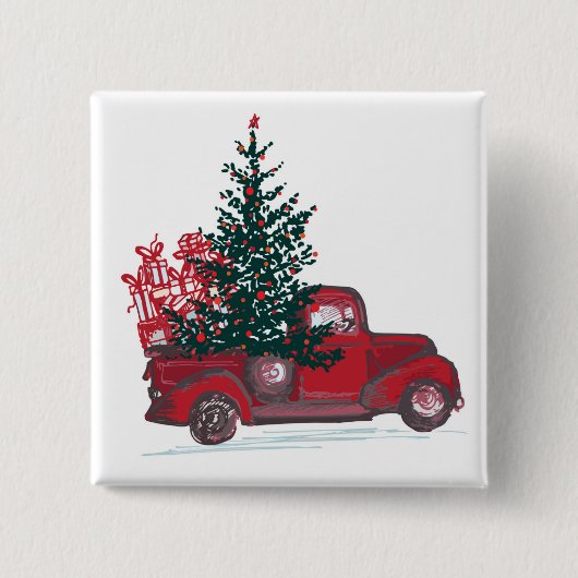Vakantiegeld Classic Red Pickup Truck Vierkante Button 5,1 Cm (Voorkant)