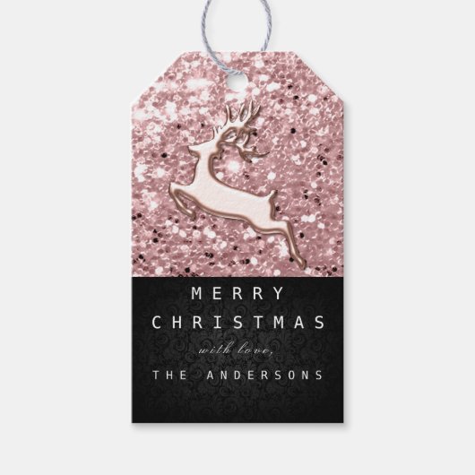 Vakantiegeld Label Glitter Pink Ros Sparkly Reinde Cadeaulabel (Voorkant)