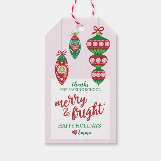 Vakantiegeld Label voor leraar "Merry & Bright" Cadeaulabel (Voorkant)