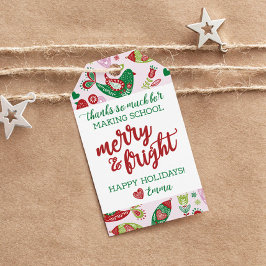 Vakantiegeld Label voor leraar "Merry & Bright" Cadeaulabel