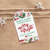 Vakantiegeld Label voor leraar "Merry & Bright" Cadeaulabel