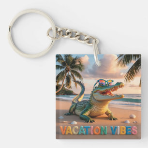 "Vakantiegeloof" Koele Krokodil op Strand Sleutelhanger