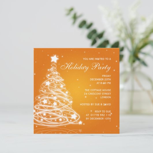 Vakantiegenpartij Uitnodiging kerstboom Oranje (Staand voorkant)