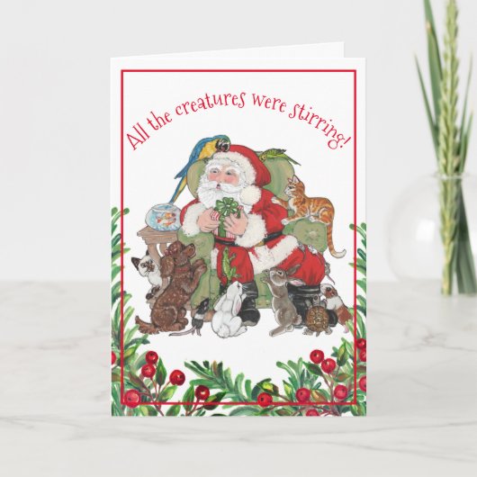 Vakantiegeschenk Santa Pet Animals Hondenkat  Feestdagen Kaart (Voorkant)