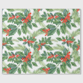 Vakantiegeschenkverpakking Holly Berries Cadeaupapier (Vlak)