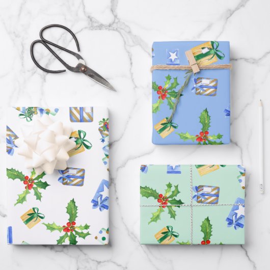 Vakantiegift Wrap Blue Cadeaus Bundel Inpakpapier Vel (Voorkant)