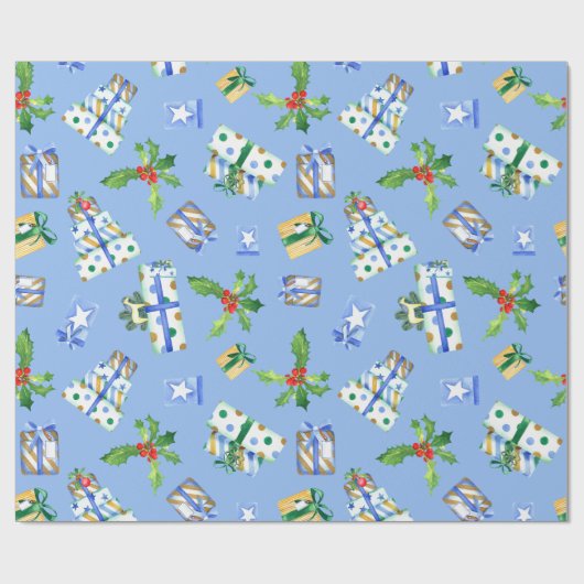 Vakantiegift Wrap Blue Cadeaus Cadeaupapier (Vlak)