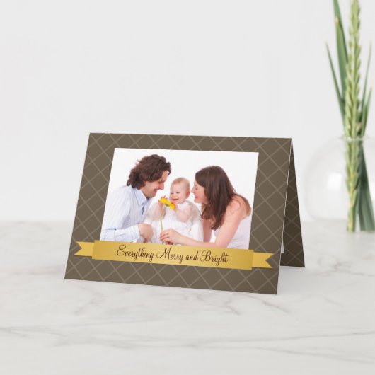 Vakantiegoud satijn, bruin lintrooster feestdagen kaart (Voorkant)