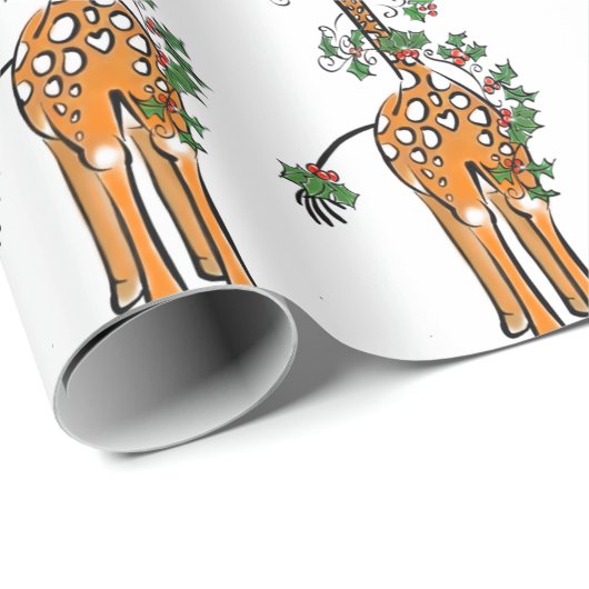 Vakantiegrande Giraffe — feestdag holly garland Cadeaupapier (Rol Hoek)