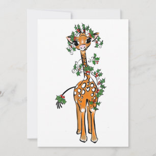 Vakantiegrande Giraffe — feestdag holly garland Feestdagenkaart