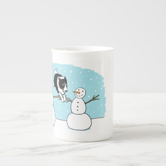 Vakantiegrens Collie Agility Dog met Snowmen Porselein Kop (Voorkant)