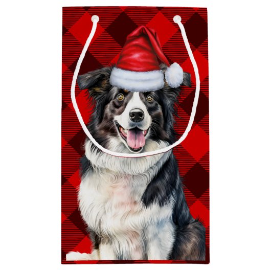 Vakantiegrens Collie Red Buffalo Plaid Kerstmis Klein Cadeauzakje (Achterkant)
