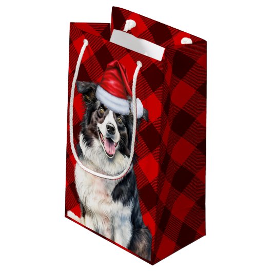 Vakantiegrens Collie Red Buffalo Plaid Kerstmis Klein Cadeauzakje (Achterkant Gekanteld)